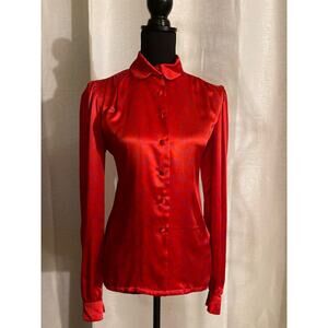 Silky Button Down Blouse Red Size S